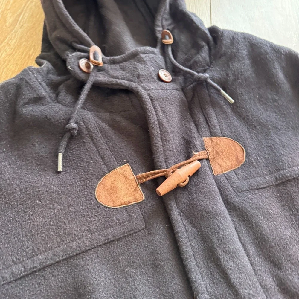 Vintage Lands End Jacket Mens Large Heavy Wool Toggle Nautical Duffle Coat